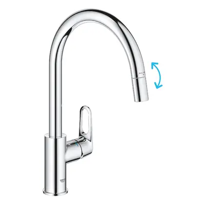 GROHE Start Flow QuickFix - Lever Kitchen Sink Mixer Tap with Pull-Out Function (High C-spout, 3