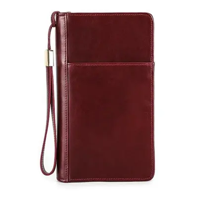 (red) Genuine Leather Men Multifunctional Clutch With Passport Holder Boarding Pass Holder Pen S