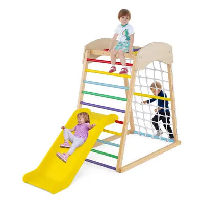 4-in-1 Jungle Gym Wooden Indoor Toddler Playground With Slide-Multicolour