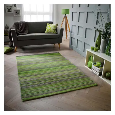 (GREEN, x cm) Modern Multi Coloured 100% Wool Rugs Stripe Line Design Small Extra Large Hall Run