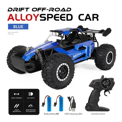 (Blue-2Battery) New RC Car 1:16 2WD with LED Light 2.4G 20KM/H High Speed Off-Road Climbing Remo