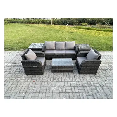 Fimous Outdoor Rattan Garden Furniture Set Patio Lounge Sofa Set with Reclining Chair Rectangula