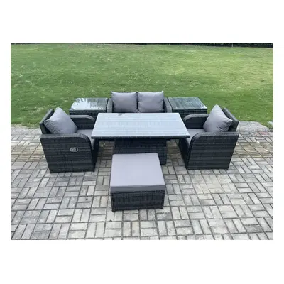 Fimous Outdoor Rattan Furniture Garden Dining Set Height Adjustable Rising lifting Table Love So