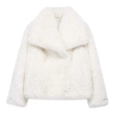 (beige, L) Women&apos;s Fall Winter Faux Fox Fur Jacket Fashionable Turn-down Collar Coat Luxuri