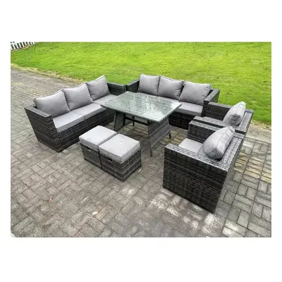 Fimous Rattan Garden Outdoor Furniture Sofa Garden Dining Set with Patio Dining Table Armchairs 