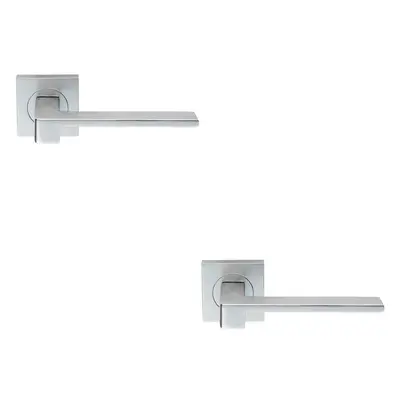 2x PAIR Flat Squared Bar Handle on Square Rose Concealed Fix Satin Chrome