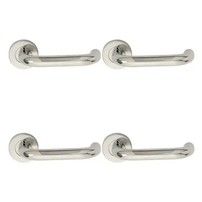 4x PAIR 19mm Round Bar Safety Handle on Round Rose Concealed Fix Polished Steel