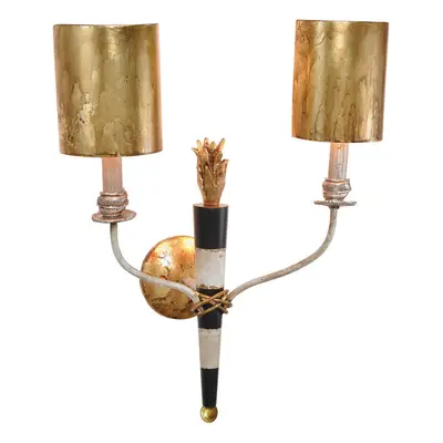 Twin Wall Light Sconce Black & White Central Stem Gold Shades LED E14 60W