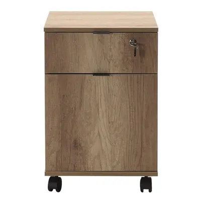 FWStyle Textured Warm Oak Home Office Storage unit on castors with lockable drawer.