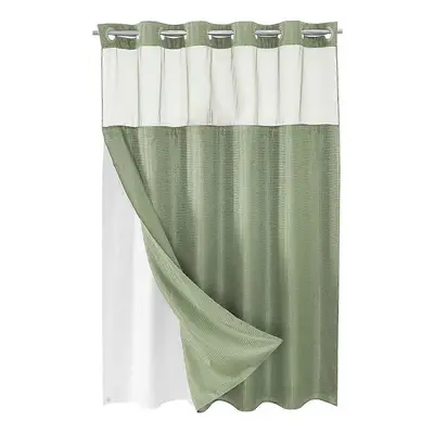 No Hook Waffle-Weave Shower Curtain with Snap-in Fabric Liner Set for Bathroom, Hotel Style with