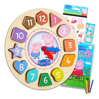 Peppa Pig Clock Puzzle Shape Sorting Game for Toddlers Kids ~ Pc Learning Toy Bundle with Peppa 