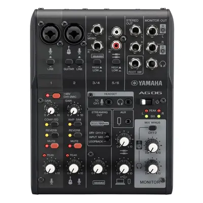 Yamaha Ag06MK2 Black 6-channel Live Streaming Loopback MixerUSB Interface with Steinberg Softwar