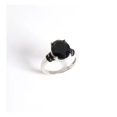 (black, US RING SIZE:8#) Classic Design Oval Natural Black Spinel Ring Sterling Silver Elegant F