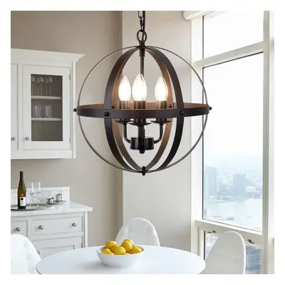 (Spherical, Black) Vintage chandelier globe hanging light fixture for kitchen island dining tabl