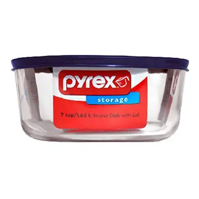 Pyrex Simply Store 7-Cup Round Glass Food Storage Dish,Blue