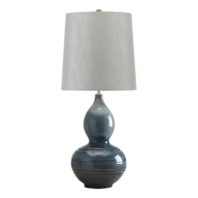 Table Lamp Textured Blue Reactive Glaze Light Grey Faux Silk Shade LED E27 60W