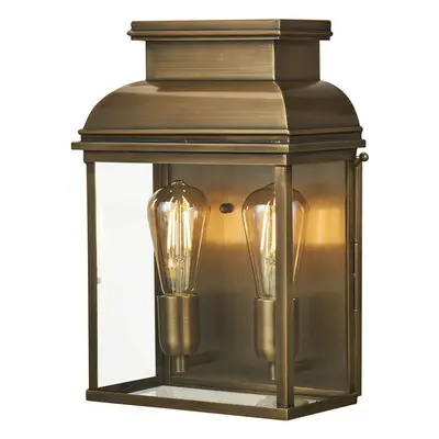 Outdoor IP44 Twin Wall Light Aged Brass LED E27 100W d02002