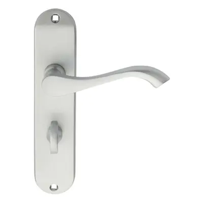 PAIR Curved Handle on Chamfered Bathroom Backplate x 40mm Satin Chrome