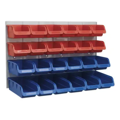 24 Assorted Red & Blue Plastic Storage Bin & Wall Panel Warehouse Picking Trays