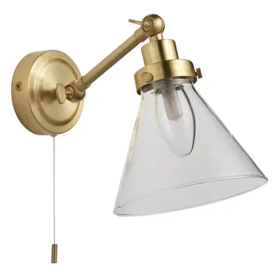 Bathroom Wall Light Fitting - Satin Brass Plate & Clear Glass Shade - Sconce