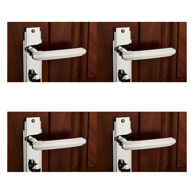 4x PAIR Line Detailed Handle on Bathroom Backplate x 45mm Polished Chrome