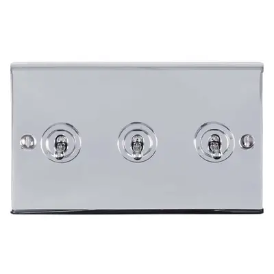 3 Gang Triple Retro Toggle Light Switch POLISHED CHROME 10A Way Lever Plate