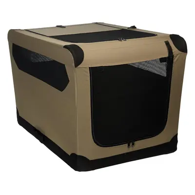 (L cm x cm x cm, 2-Door in Tan) 2-Doors Portable Soft-Sided Folding Travel Crate Kennel for cat