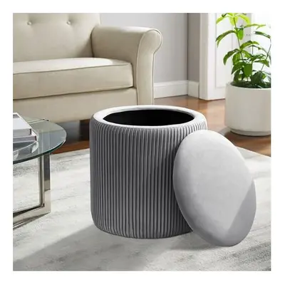 (Grey) Round Ottoman Storage Pouffe Stool Velvet Footstool