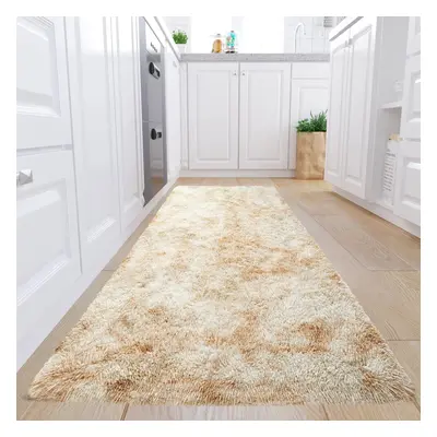 (80cm x 300cm (2 ft in x ft)- Extra Large Runner Rug, Tie-Dye Cream) Anti Slip Shaggy Rug For Li