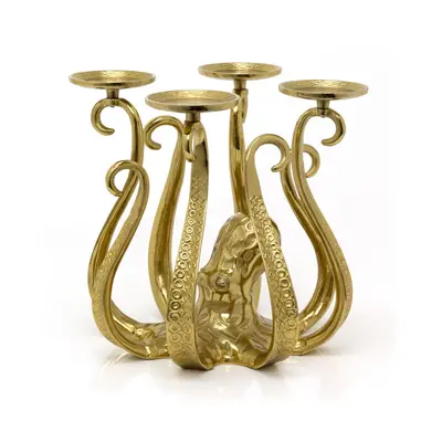 Antique Style Gold Metal Octopus Candle Holder | Extra Large Aluminium Octopus Candelabra | Octo