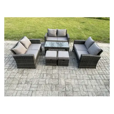 Fimous Outdoor U Shape Sofa Set Wicker PE Rattan Garden Furniture Set with Coffee Table Double S