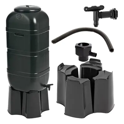 100L Black Water Butt Kit Complete with Stand, Lid & Diverter