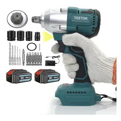 Brushless Cordless Impact Wrench Drills Screwdrivers+4 Sockets+2Battery 5.5A-Makita Battery Comp