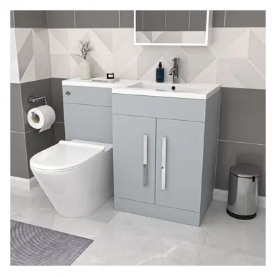 Nes Home Matte Grey 1100mm RH Basin Vanity Cabinet & BTW Curved Toilet