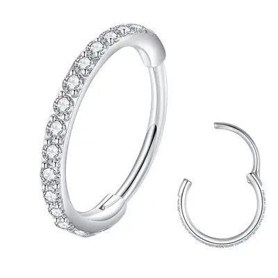 BLESSMYLOVE Clear CZ Silver 20G 10mm Nose Rings Hoop 316L Surgical Ste