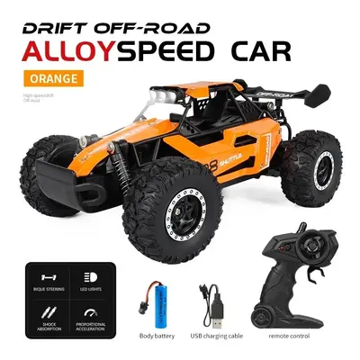 (Orange) New RC Car 1:16 2WD with LED Light 2.4G 20KM/H High Speed Off-Road Climbing Remote Cont