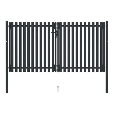 vidaXL Double Door Fence Gate Steel 306x200cm Anthracite Garden Barrier Border