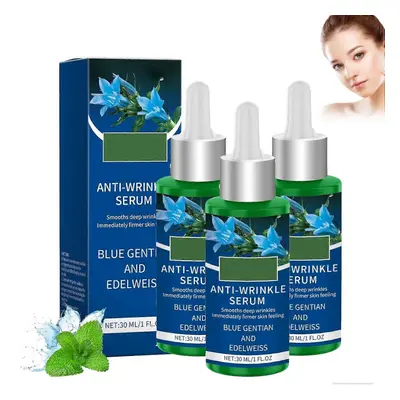 (3pcs) Organic Anti-Wrinkle Serum Blue Gentian & Edelweiss Natural Anti-Ageing Face Serum, Reduc