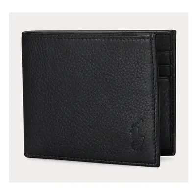 (Black) Polo Ralph Lauren Mens Bifold Pebble Leather Card & Bill Slim Wallet