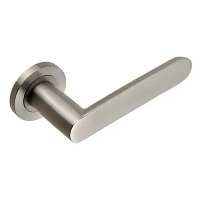 PAIR Flat Faced Straight Handle on Round Rose Concealed Fix Satin Steel