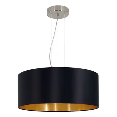 Pendant Light Colour Satin Nickel Steel Shade Black Gold Fabric Bulb E27 3x60W