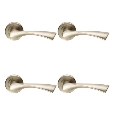 4x PAIR Angular Twisted Handle on Round Rose Concealed Fix Satin Nickel