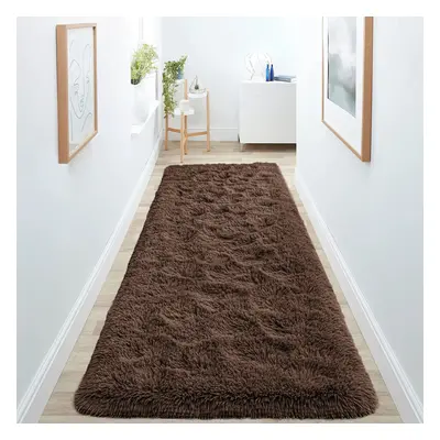 (80cm x 300cm (2 ft in x ft)- Extra Large Runner Rug, Coffee/Brown) Anti Slip Shaggy Rug For Liv