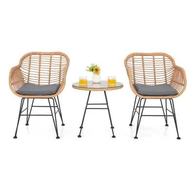 3 Pieces Patio Bistro Set Outdoor PE Rattan Armchairs conversation Set