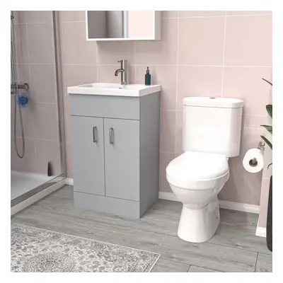 Nes Home Matte Grey mm Flat Pack Basin Vanity Unit & Toilet