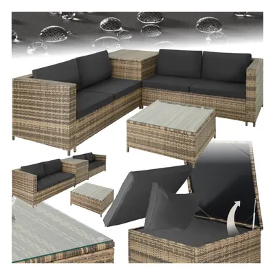 (nature/dark grey) Corner Sofa Garden Furniture Rattan Set Patio Metal Table and Chairs Storage 