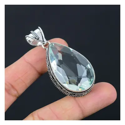 White Topaz Gemstone Pendant Solid Sterling Silver Pendant Jewelry Gift For Unisex Lg-008