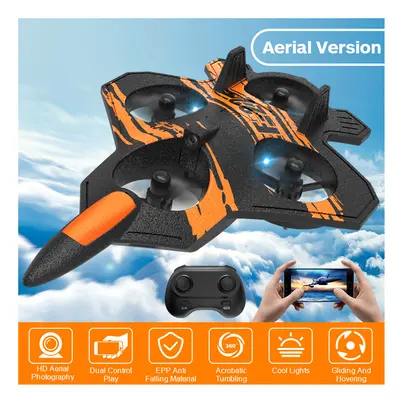 (F22 Orange Camera) RC Plane 2.4G 4KHD Camera Four-motor Fighter EPP Foam Fall Resistance Trick 