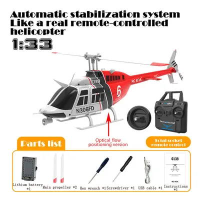 (RC C138ZCPRO RED 1B) RC ERA C138 1:36 Remote Control Simulation RC Bell Helicopter Altitude Hol