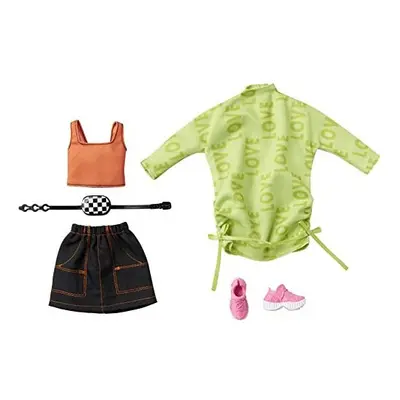 Barbie Fashions 2-Pack Clothing Set, Outfits Doll Includes Green Sweatshirt Dress, Orange Sleeve